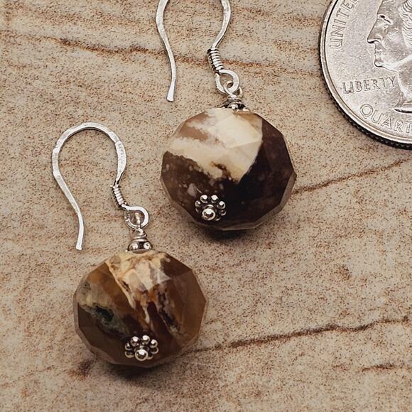 Boulder Opal Faceted Vint. Bead Sterling Artisan Earrings - Picture 5 of 6